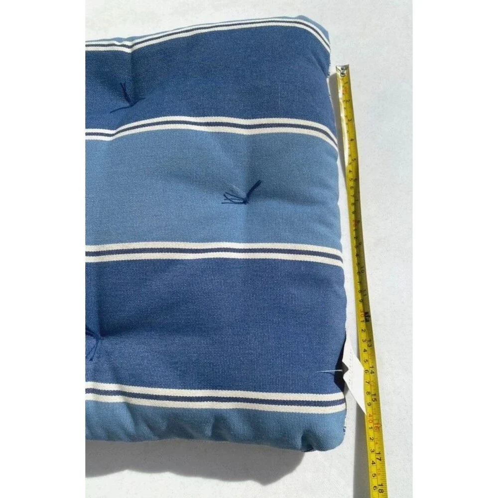 Pottery Barn Tufted Patio Dining Chair Cushion Striped Navy Blue 17